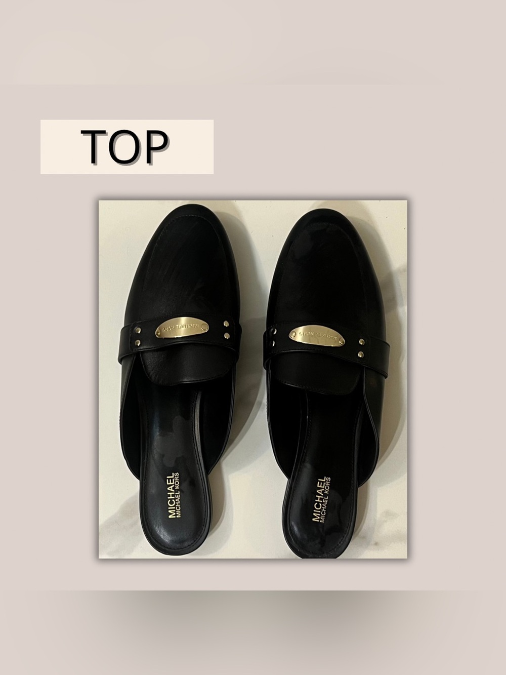 Michael Kors Black Leather Backless Loafer with Gold Accent - Picture 4 of 5